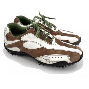 FootJoy Womens LoPro Golf Shoes Size 6.5 Cleats 97114 Brown White Green Leather